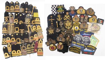 A large quantity of bullion embroidered and other cloth uniform patches and epaulettes, including