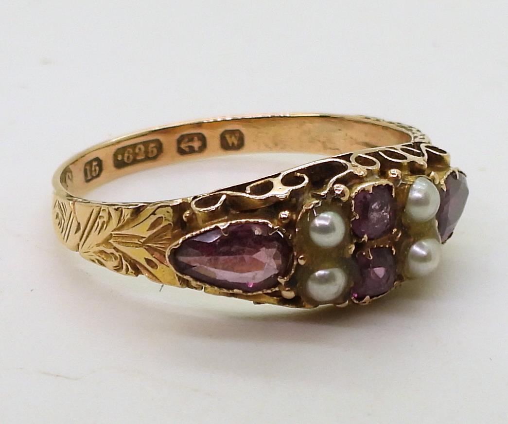 A 15ct gold pearl and pink gem ring, hallmarked Birmingham 1871, size Q, weight 2.1gms  Condition - Image 3 of 8