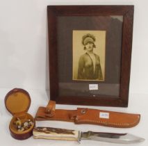 An Othello-Hunter knife by Wingen, Solingen, with antler grip and tan leather scabbard; together