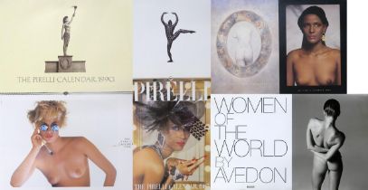 A collection of vintage Pirelli calendars for the years 1985, 1986, 1987, 1988, 1989, 1990;