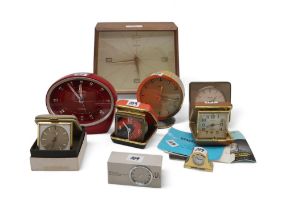 A collection of retro clocks including a Bulova Accutron, Westclox, Junghans etc Condition Report: