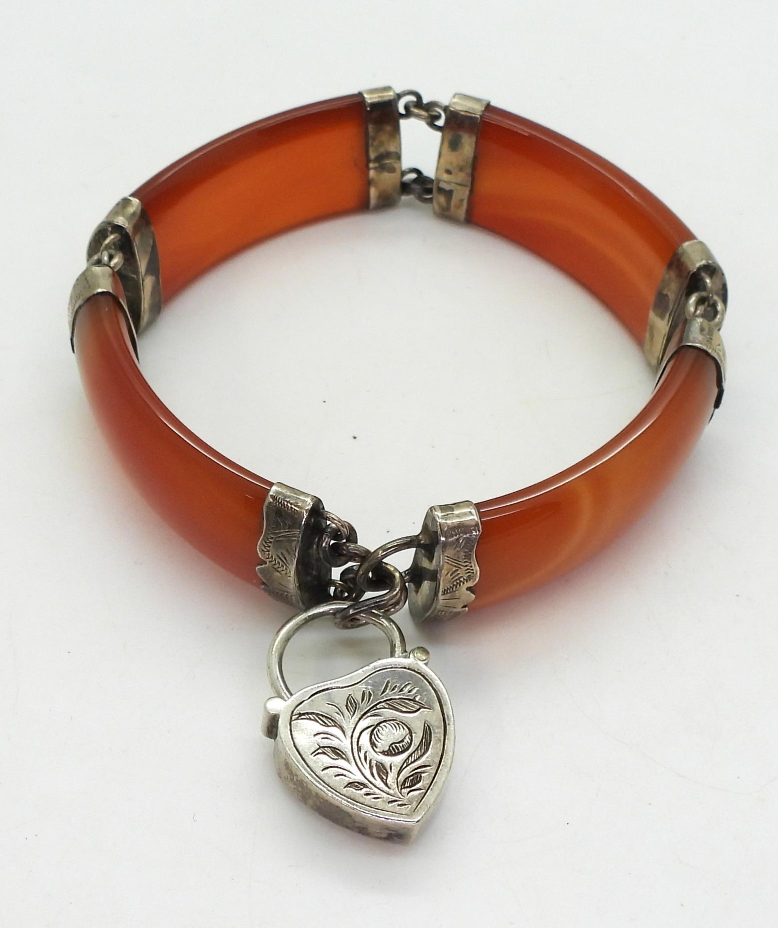 A Scottish carnelian bracelet with heart shaped carnelian set clasp, mounted throughout in - Image 2 of 5