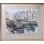 J.F. TURNBULL  Sailboats in the Dock  Watercolour on paper  45 x 58cm Condition Report:Available