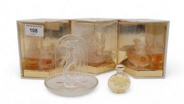 A boxed set of Lalique Le Flacons collection miniatures, from 2003,2004 & 2005, a miniature L'Air du