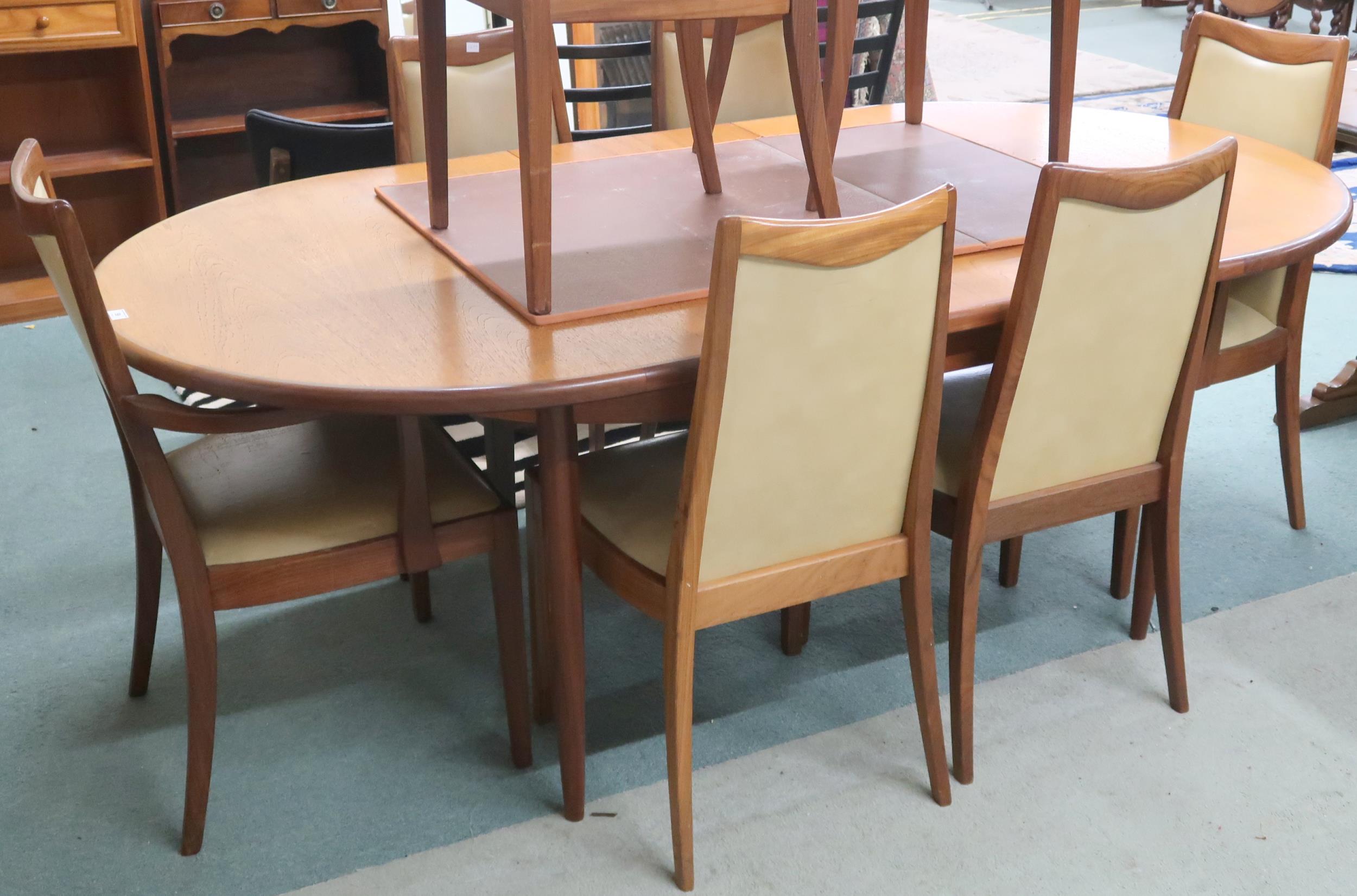 A mid 20th century G Plan Fresco teak dining table and eight chairs, extending table with oval top - Image 2 of 2