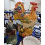 A large colourful glazed pottery cockerel and another smaller cockerel Condition Report:Available