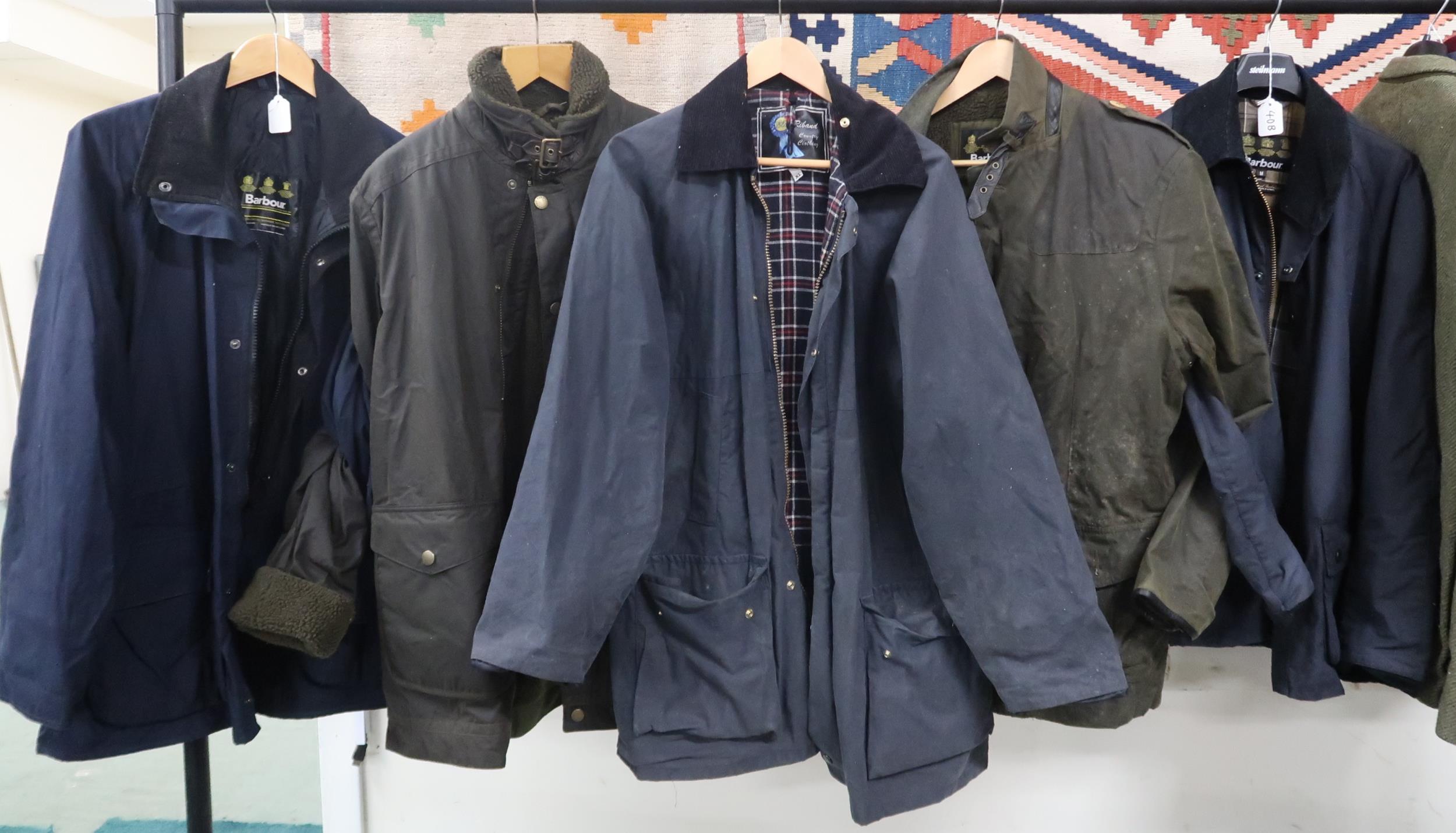 A lot of four gents Barbour waxed canvas jackets/coats and a Blue Riband waxed canvas coat (5)