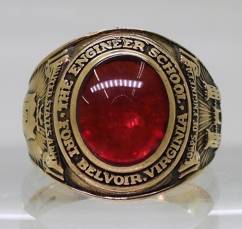 A 10k gold Balfour brand American college ring, set with a red glass gem, for The Engineer School, - Image 2 of 4