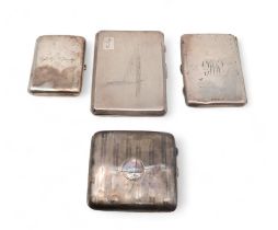 A silver cased leather wallet / card case, by E J Houlston, Birmingham, a silver cigarette case by