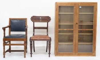 A lot comprising early 20th century oak glazed two door bookcase top, 125cm high x 94cm wide x 26,
