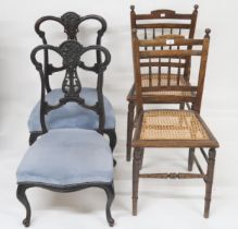A lot comprising a pair of Victorian ebonised parlour chairs and a pair of bergere side chairs (4)