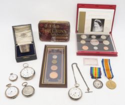 A mixed lot comprising a WW1 Victory and British War Medal pair awarded to 49084 Pte. W.M.
