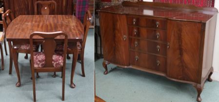 A 20th century mahogany dining suite comprising serpentine front sideboard, 97cm high x 140cm wide x