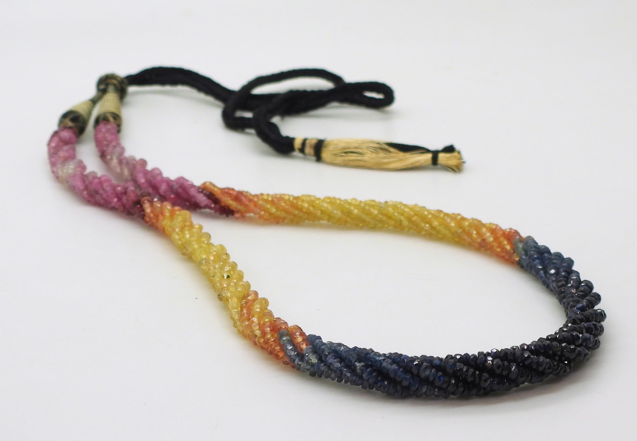 Rainbow sapphire beads each faceted bead is strung in a multi string twisted necklace with - Bild 3 aus 5