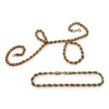 A 42cm 9ct gold rope chain, together with a similar bracelet, weight together 9.8gms Condition