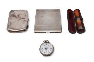 A silver cigarette case, by Synyers & Beddoe, Birmingham, another cigarette case, a silver mounted