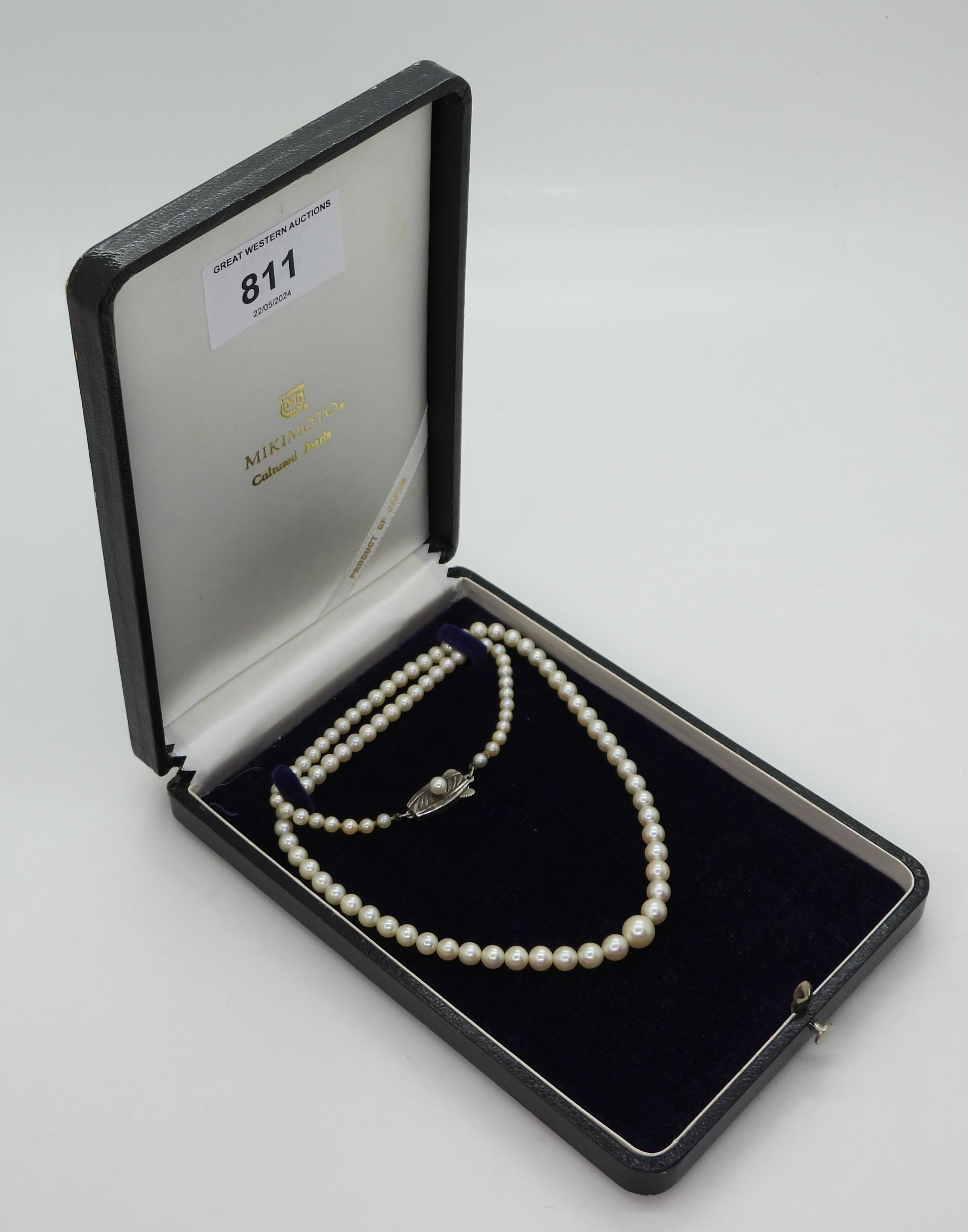 A 46cm string of Mikimoto pearls with silver pearl set Mikimoto branded clasp, in original box - Image 5 of 6
