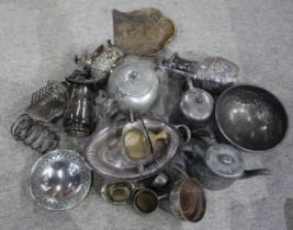 A collection of EPNS and pewter including tea sets, rose bowls, baskets etc Condition Report: