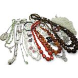 Vintage costume jewellery beads  and pendants to include a Michaela Frey enamelled bangle