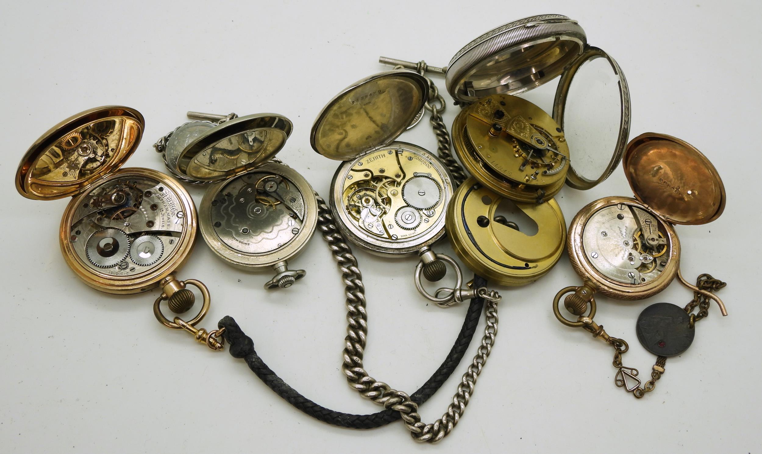 A collection of pocket watches, a silver open face pocket watch, hallmarked 1891, with base metal - Image 5 of 5