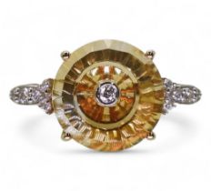 A 9ct gold Glen Lehrer citrine and diamond 'Torus' ring, size S1/2, weight 2.8gms Condition Report: