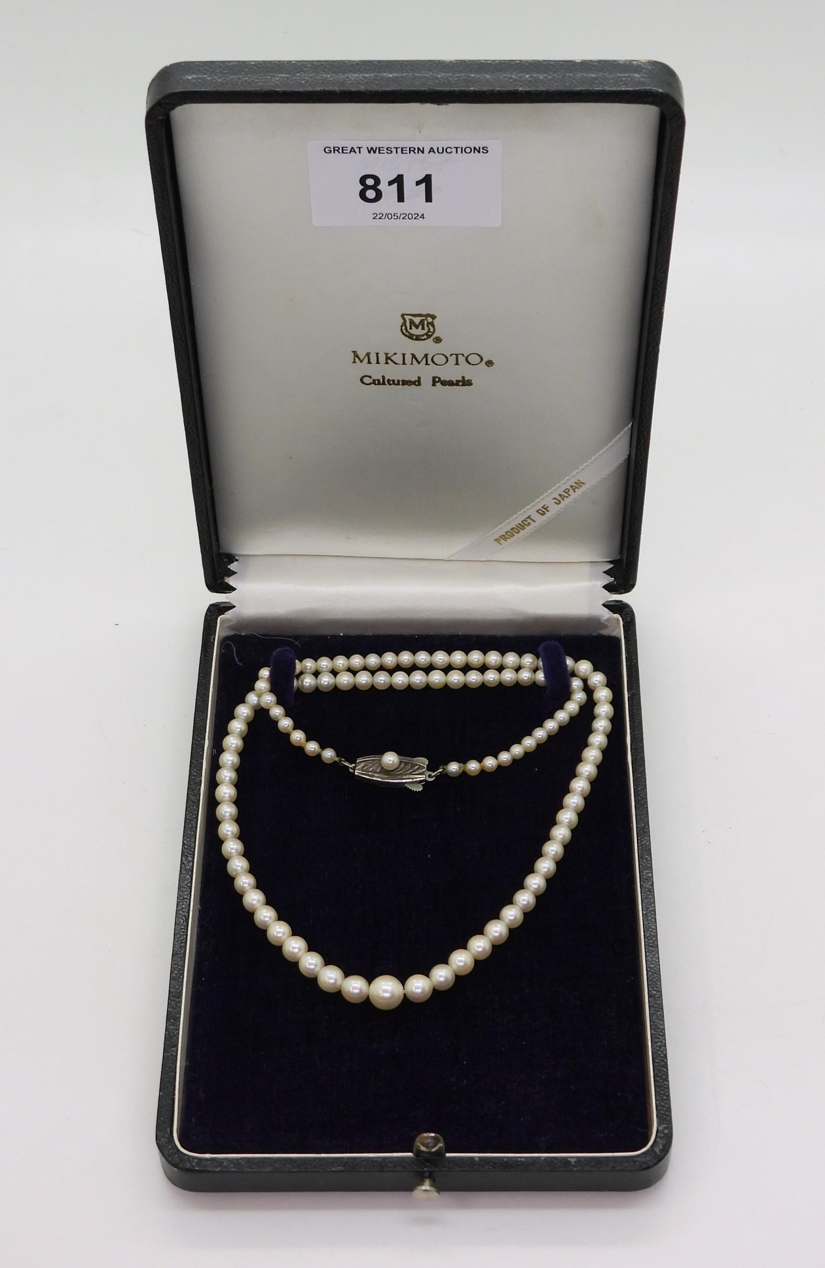 A 46cm string of Mikimoto pearls with silver pearl set Mikimoto branded clasp, in original box - Image 4 of 6