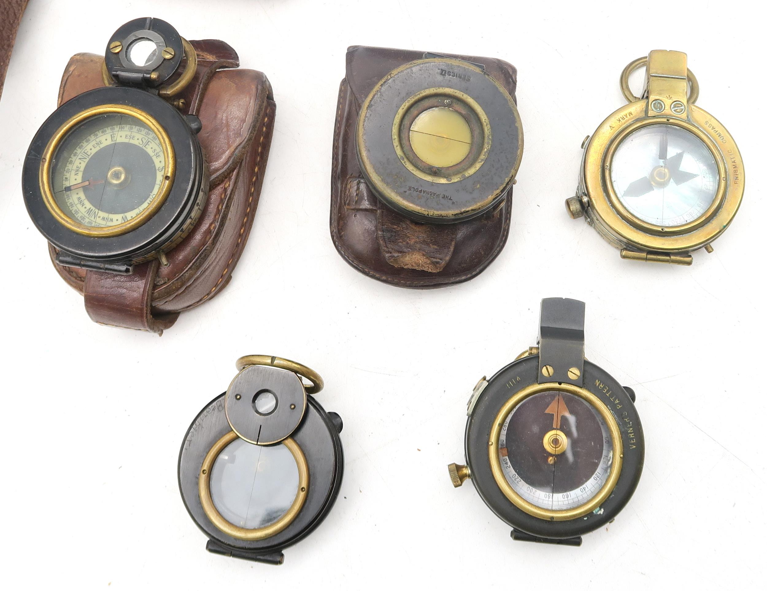 Eight various compasses, to include a WW1 military-issue Verners Pattern example by E.R. Watts & - Image 2 of 4