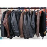 A lot of twelve assorted gents leather coats/jackets and a military coat (13)  Condition Report: