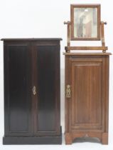 A lot comprising Victorian ebonised two door side cabinet, 82cm high x 47cm wide x 34cm deep,