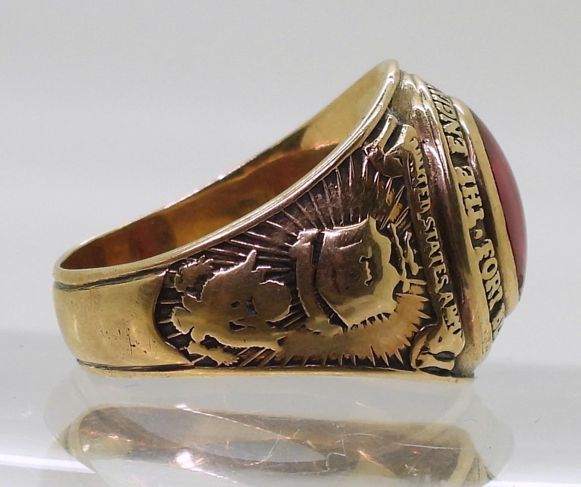 A 10k gold Balfour brand American college ring, set with a red glass gem, for The Engineer School, - Image 3 of 4