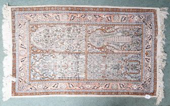 A multicoloured ground "100% silk" Kashmir rug with tree of life design within pink floral pattern