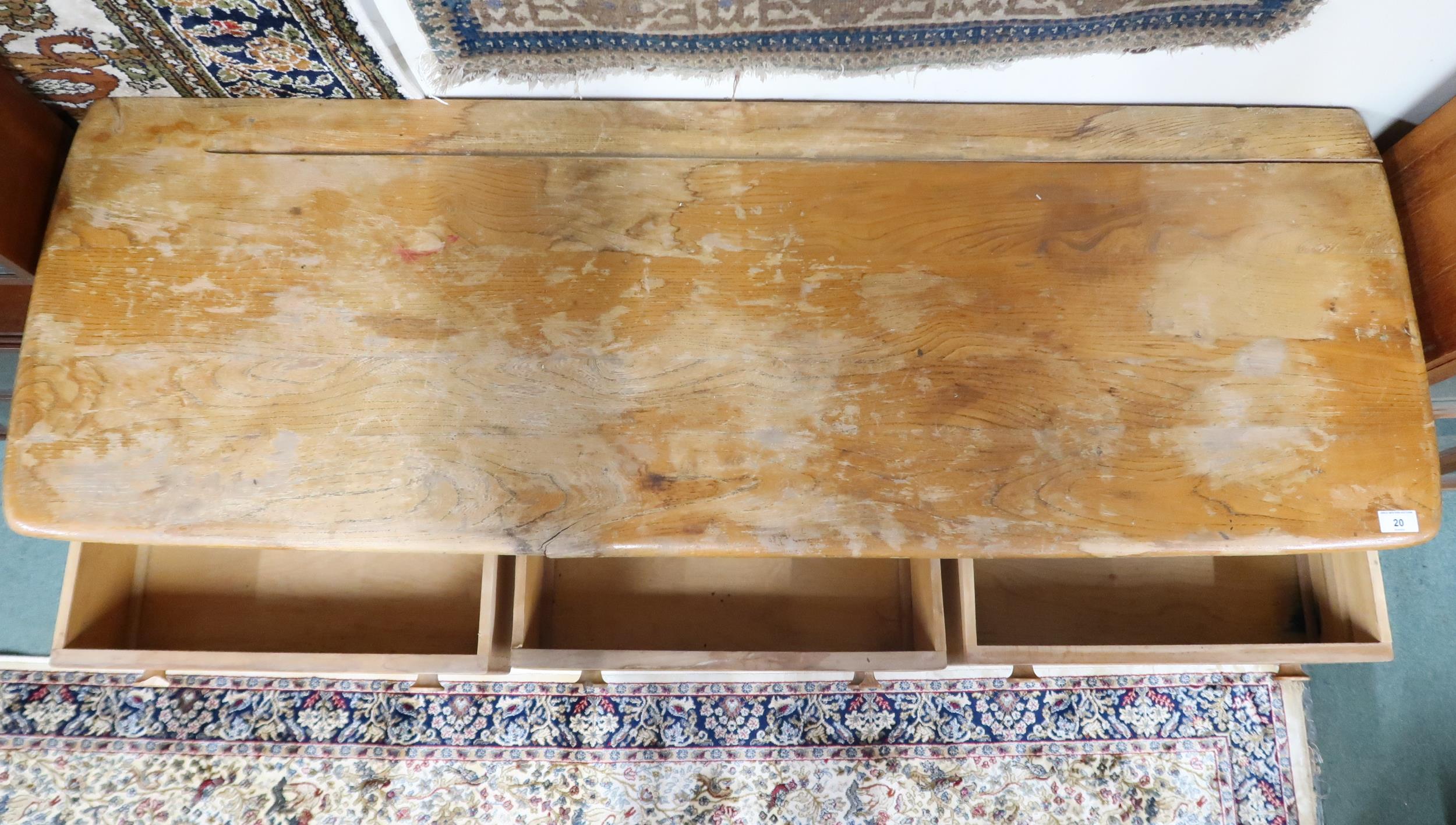 A mid 20th century elm and beech Ercol style sideboard with shaped top over three short drawers over - Image 3 of 3