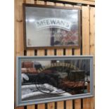 A lot comprising a 20th century McEwans "The legend in your local" bevelled glass pub mirror 68cm