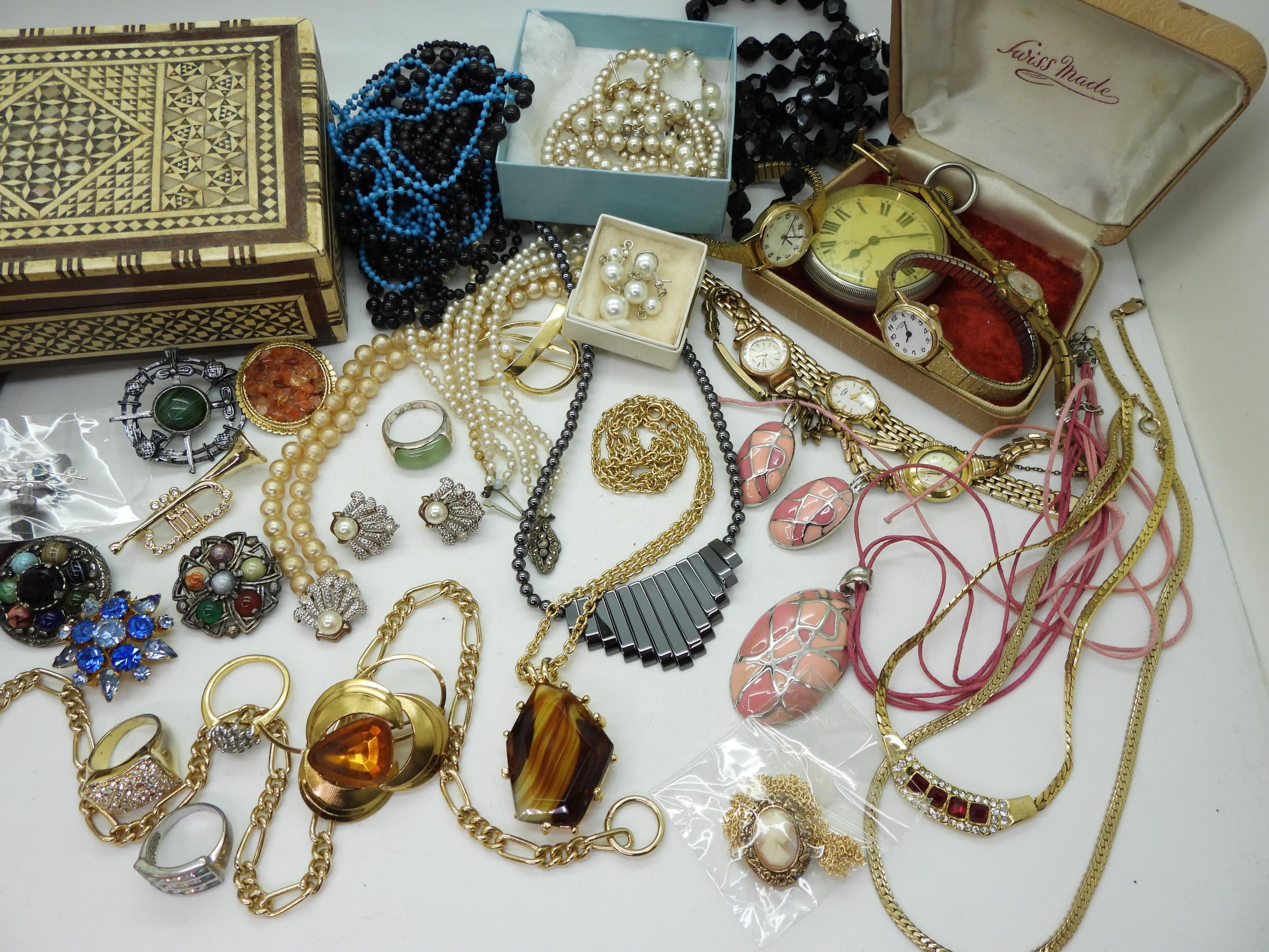 A collection of vintage costume jewellery, to include faux pearls, items by Miracle, watches and two - Image 2 of 3