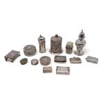 A collection of silver and EPNS including a Victorian silver caster, London 1897, a silver muffineer