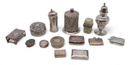 A collection of silver and EPNS including a Victorian silver caster, London 1897, a silver muffineer
