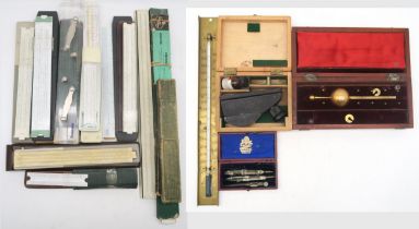 A collection of draughtsman's slide rules, a cased Sykes Hydrometer etc. Condition Report: