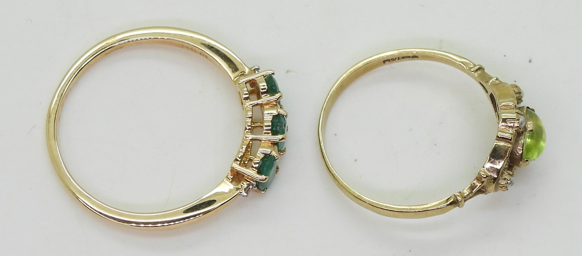 A 9ct gold apatite and diamond ring, size S, together with a 9ct gold peridot and faux pearl ring, - Image 4 of 4