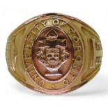 A 10k gold 'Edwards' Canadian college ring for University of Toronto 1963, size V1/2, weight 12gms