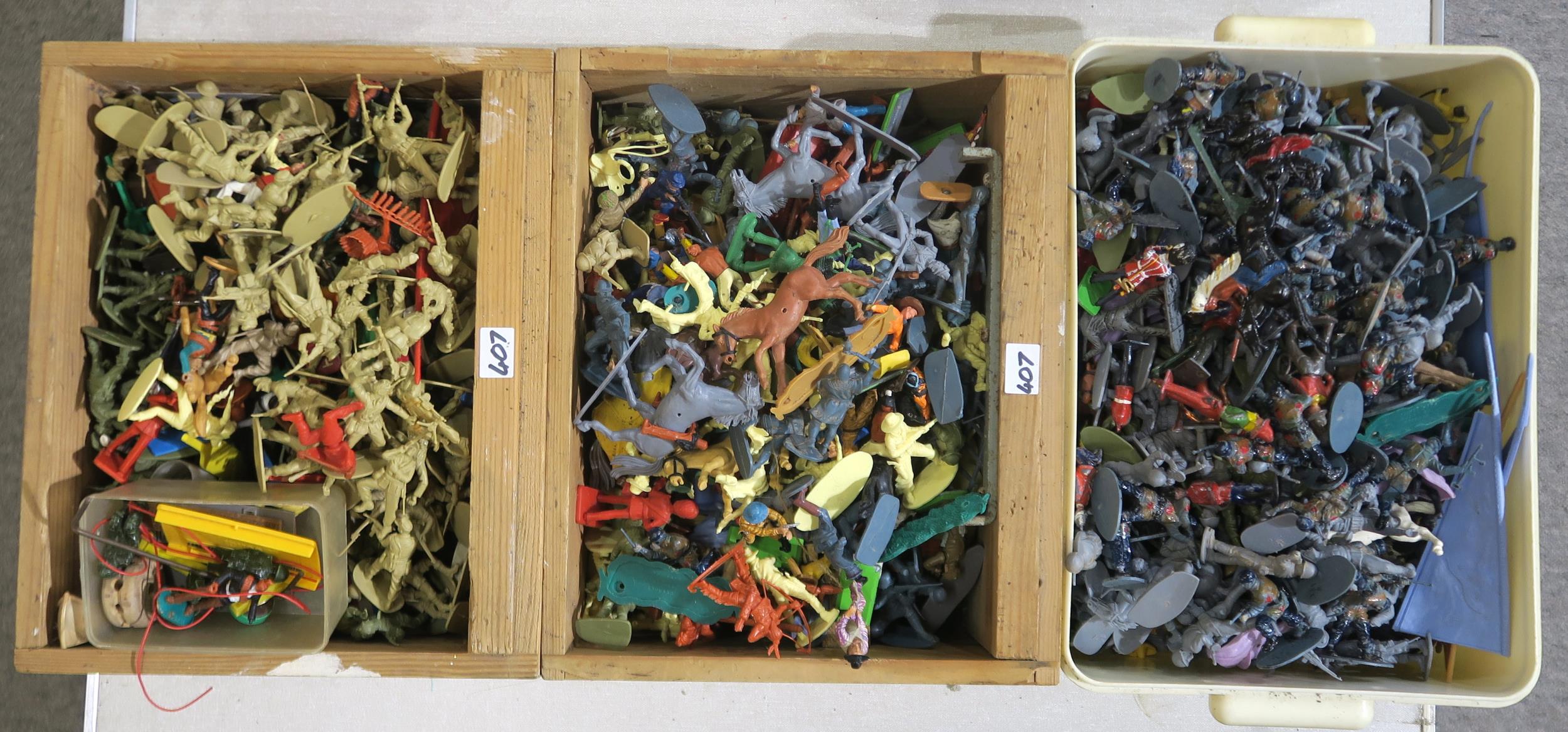 A collection of circa-1960s plastic toy soldiers, cowboys etc. Condition Report:Available upon
