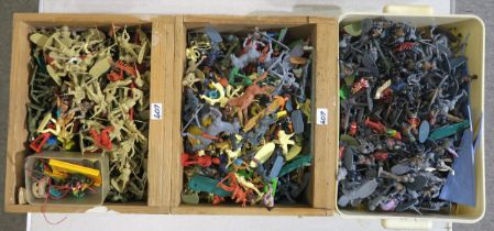 A collection of circa-1960s plastic toy soldiers, cowboys etc. Condition Report:Available upon