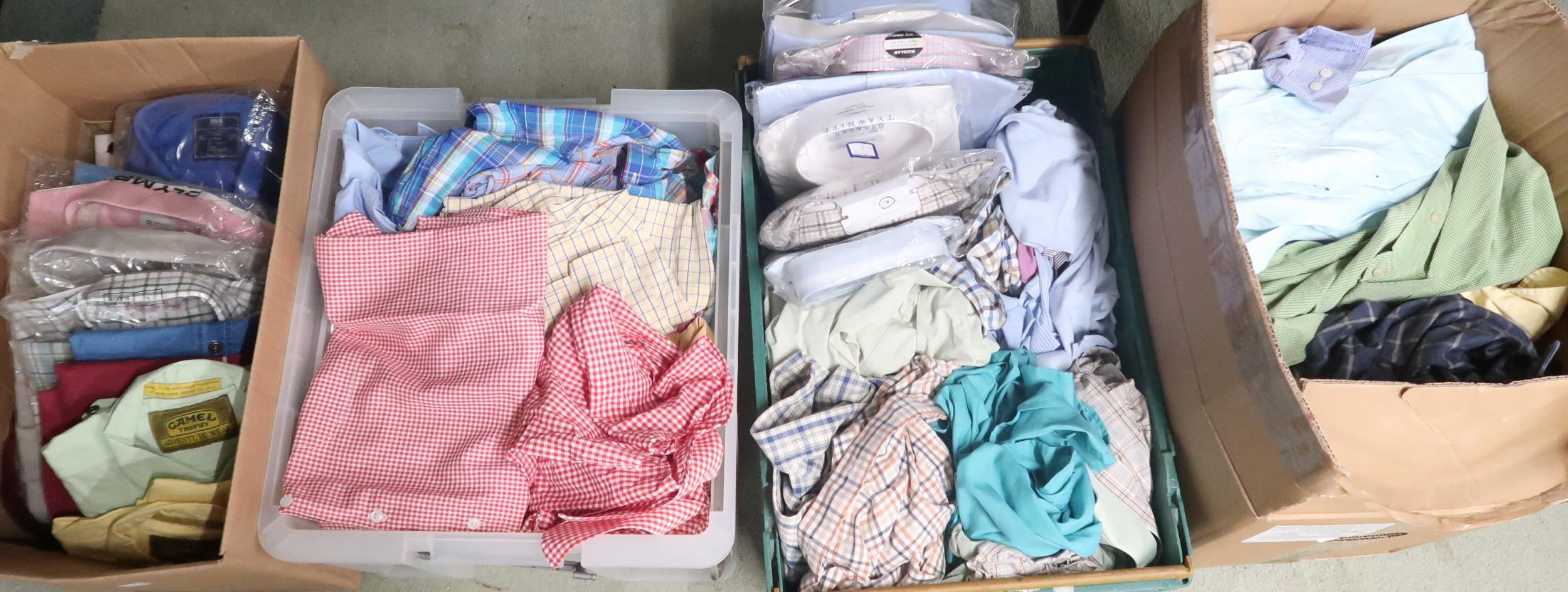 A lot of four boxes of assorted gents shirts, a box of gents trousers, a box of assorted knit - Image 2 of 3