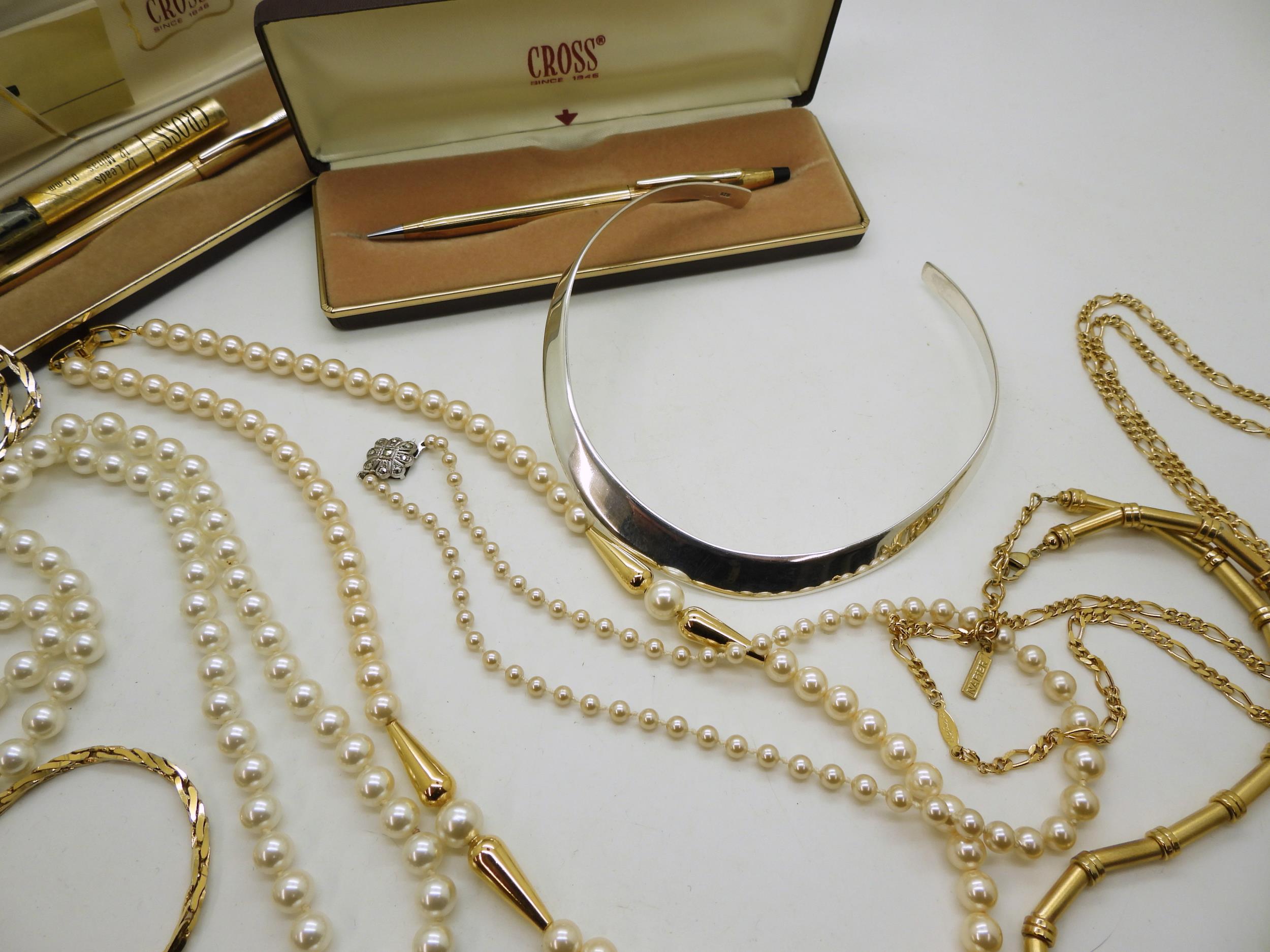 A silver torc necklace, A Cross gold plated pen and pencil set, two Napier costume jewellery - Image 4 of 4