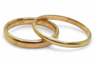 Two 18ct gold wedding rings, sizes Z1/2, and T1/2, weight combined 8.2gms  Condition Report: