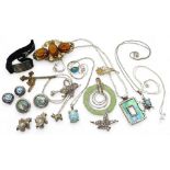 Two pairs of Sheila Fleet silver and enamel surf breaker clip on earrings, a white metal diamante