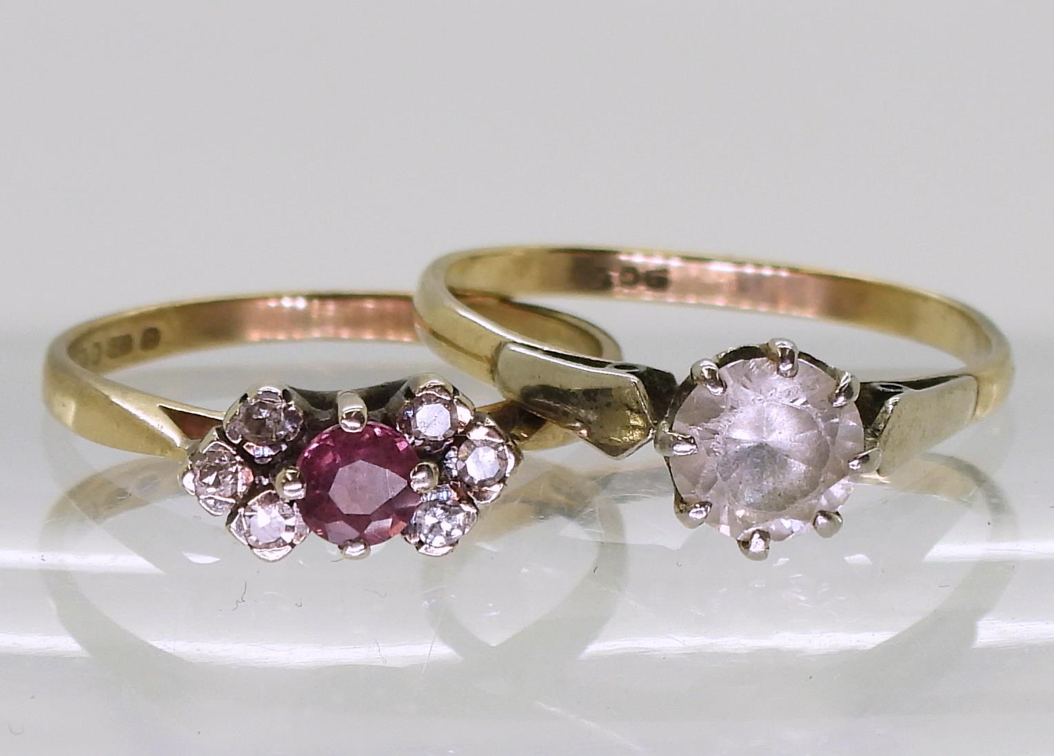 A 9ct gold pink sapphire and diamond ring size N1/2, together with a clear zircon solitaire (af), - Image 2 of 4