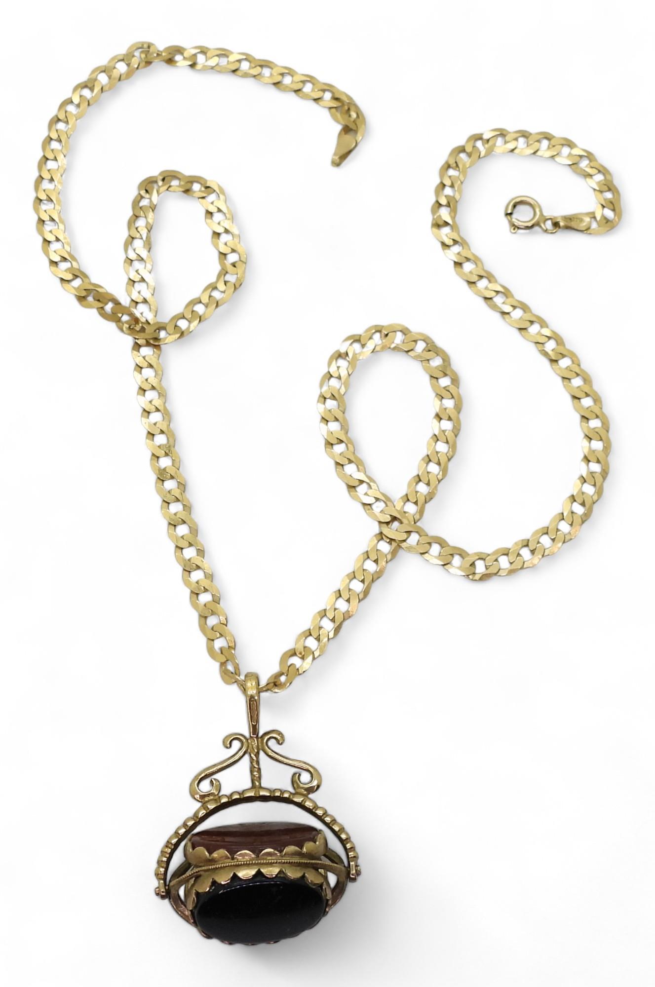 A 9ct gold 50cm, curb chain necklace and a swivel fob seal, weight 15.9gms Condition Report:
