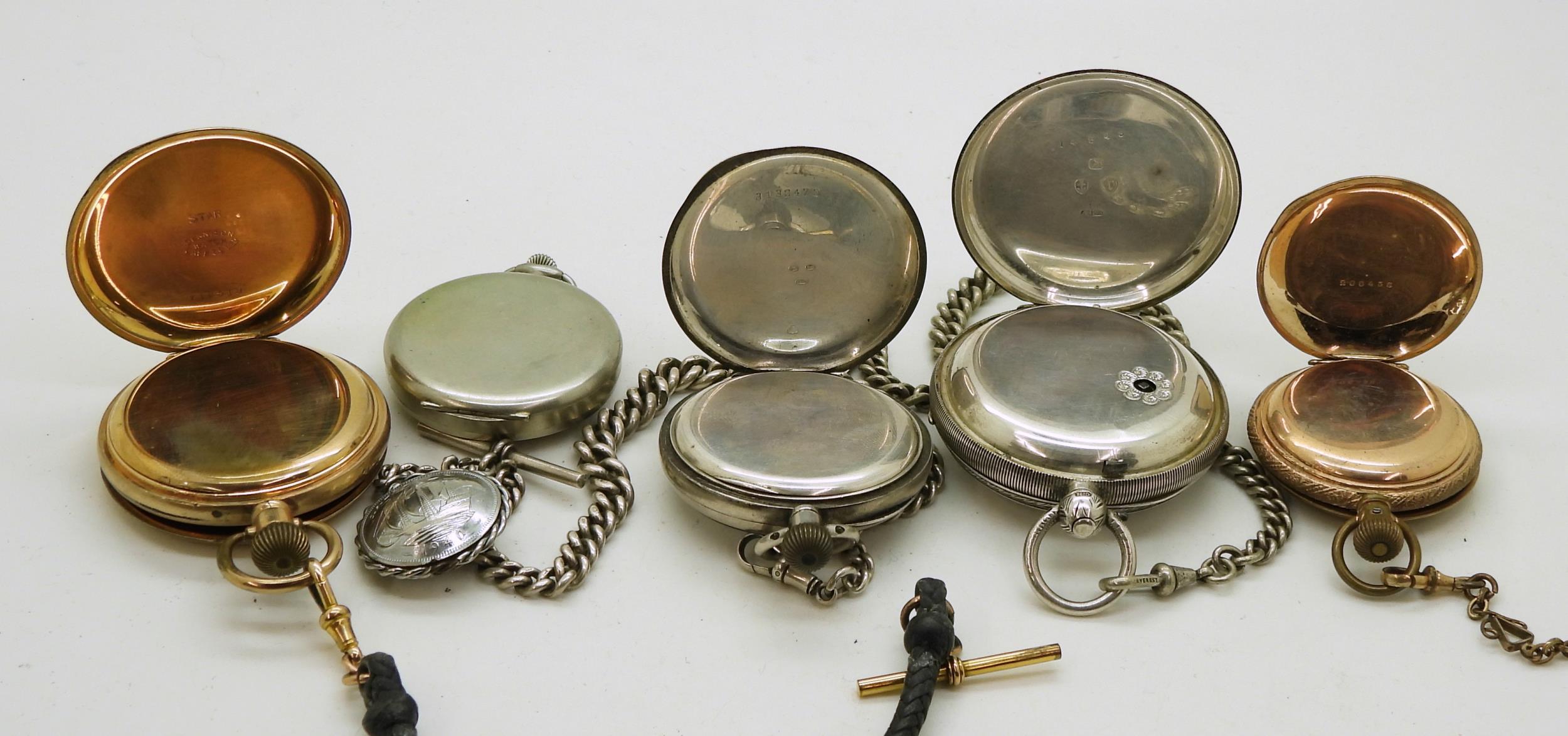 A collection of pocket watches, a silver open face pocket watch, hallmarked 1891, with base metal - Image 4 of 5