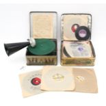A Bing Pigmyphone (miniature gramophone), in tin case, together with a selection of corresponding