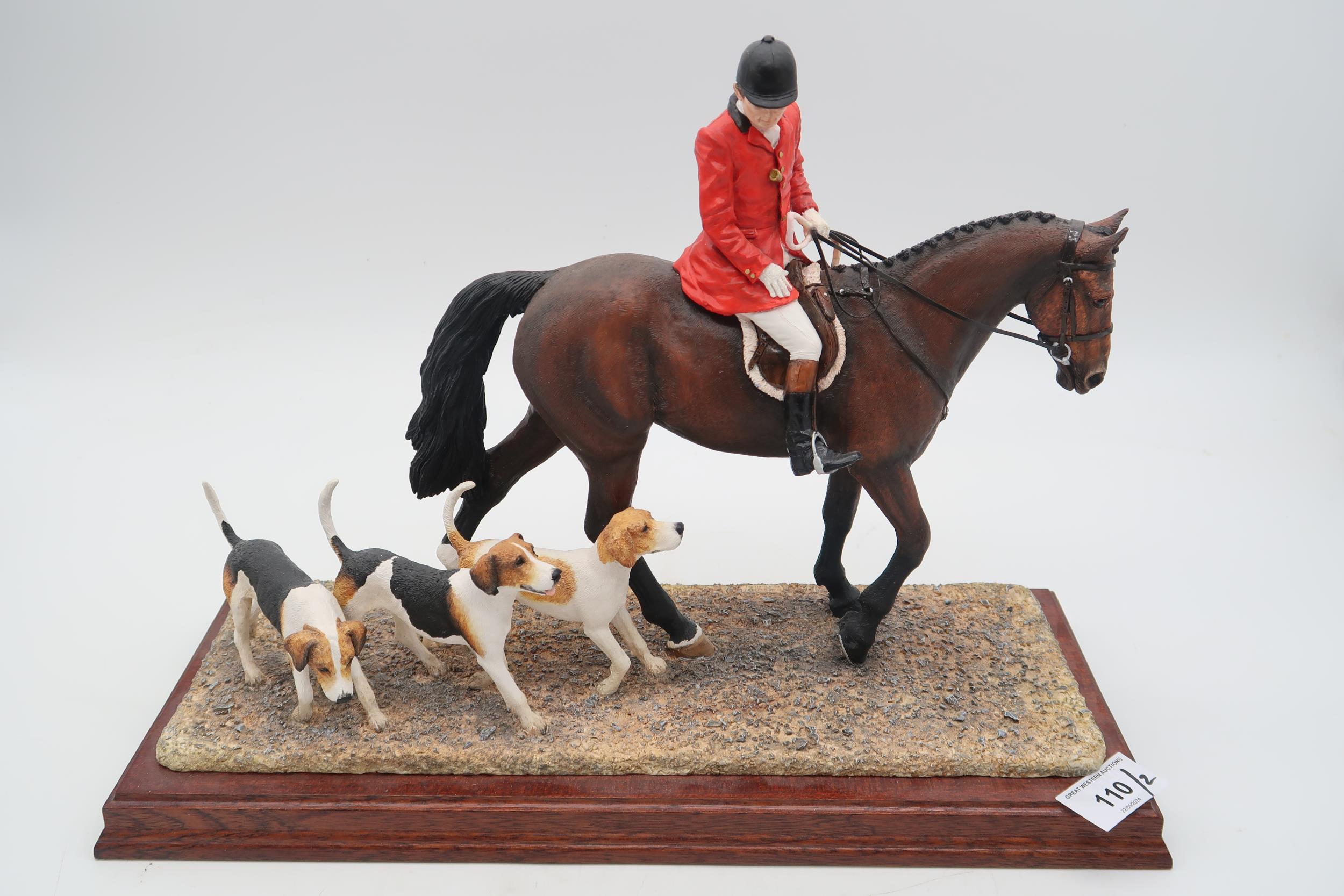 Border Fine Arts group 'Hounds Away' (Huntsman, chestnut horse and hounds), model No. B1070A by Anne